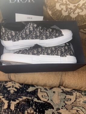 Dior Low-Top Oblique Canvas Sneakers in Black and White